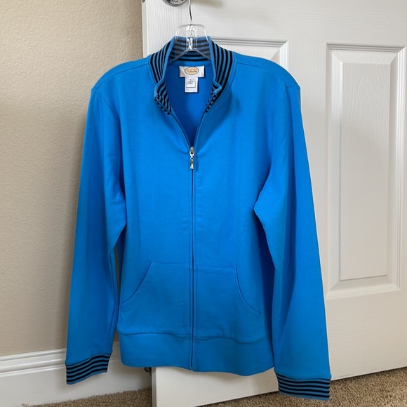 TALBOTS ZIP FRONT JACKET, SIZE LARGE IN BLUE - Picture 2 of 16